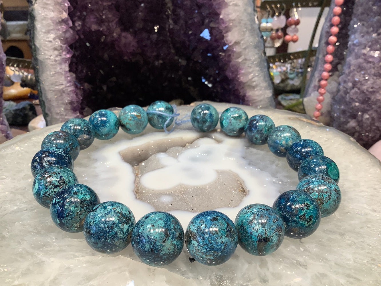 Stunning Natural 20mm Aqua Blue Chrysocolla Round Gemstone Beads