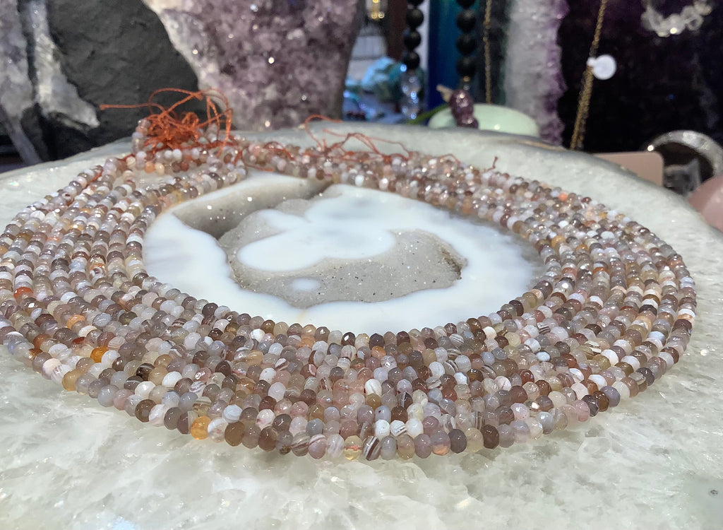 4mm Natural Botswana Agate Faceted Gemstone Rondelle Beads