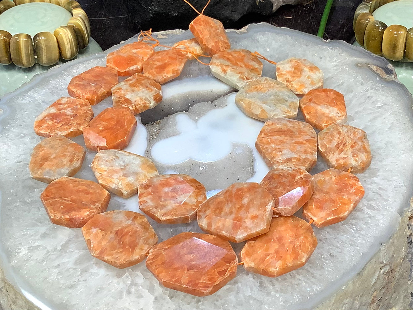 Orange orchid calcite Large faceted cut  slice gemstones
