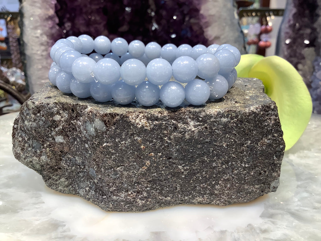 Blue Angelite 8mm round gemstone bracelet