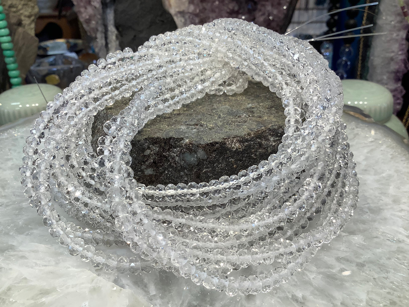 6mm Rock Crystal Faceted Rondelle Gemstone Beads