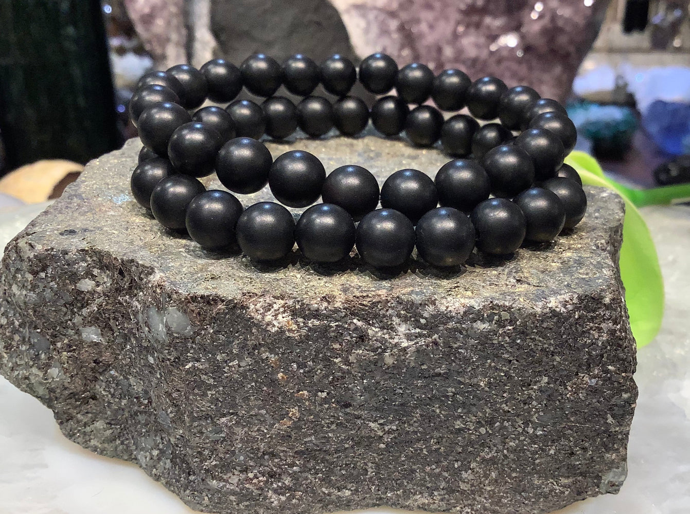 Matte black onyx 8mm round gemstone bracelet