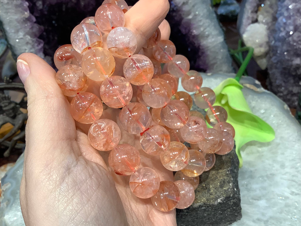Red phantom quartz inclusion 13mm gemstone bracelet