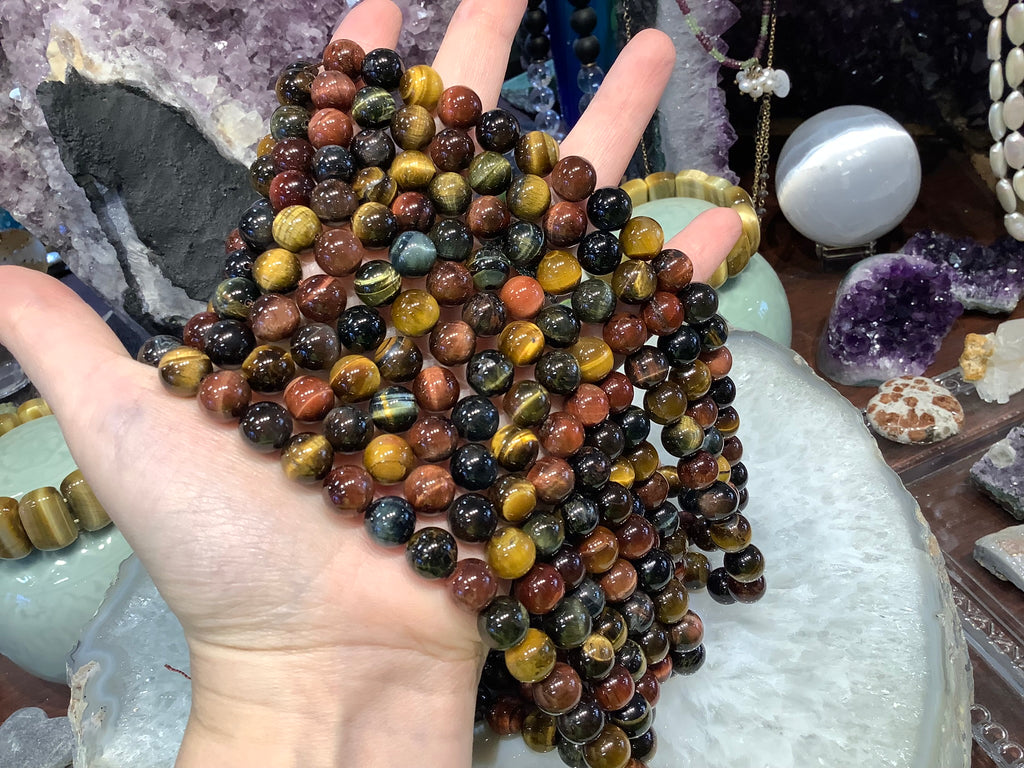 Multicolour tiger eye 10mm round gemstones