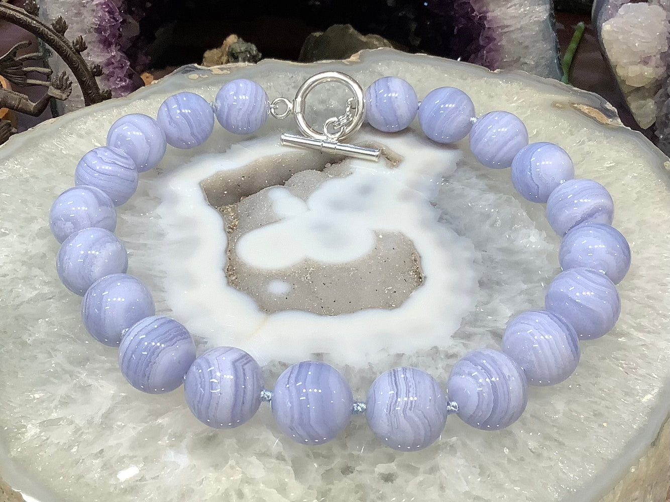 Beautiful Large Blue lace Agate 20mm gemstone necklace