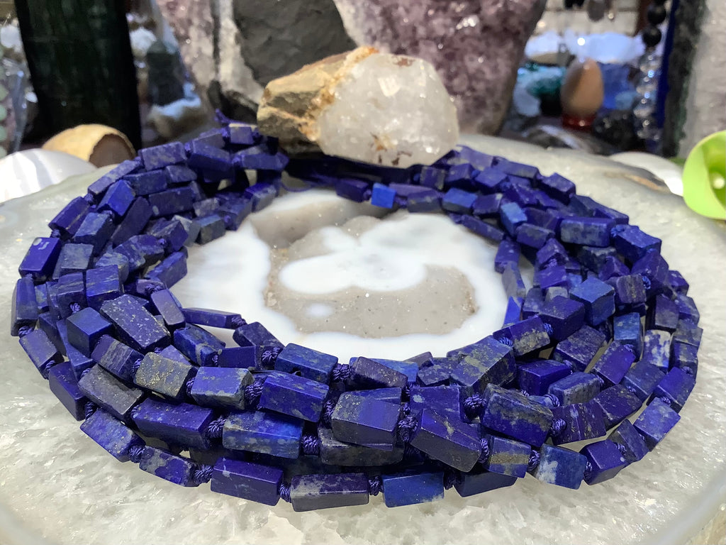 Natural Matte Blue Lapis Lazuli rectangle gemstone beads with Pyrite