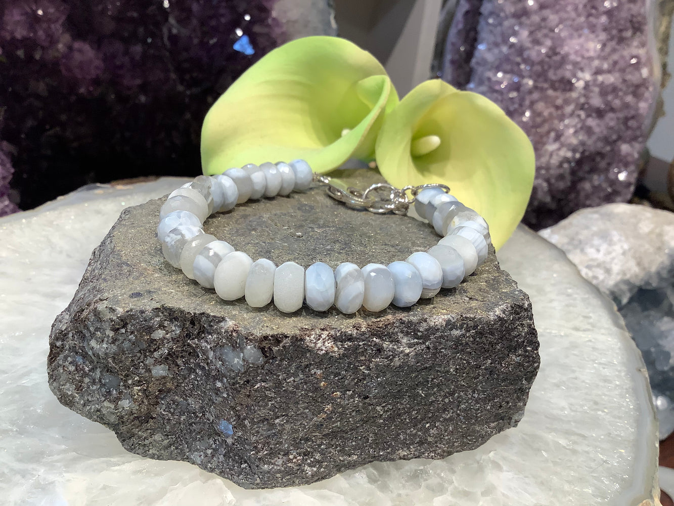 Blue opal faceted rondelle gemstone bracelet