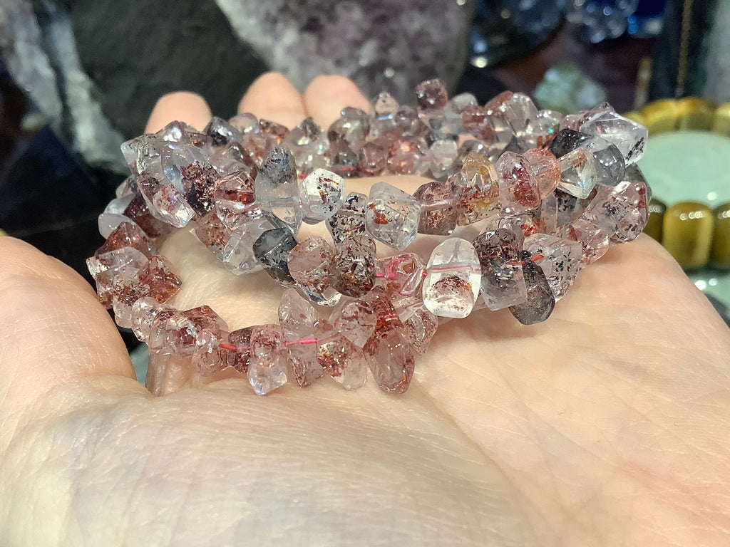 Natural Red Lepidocrocite in Quartz gemstone bracelet