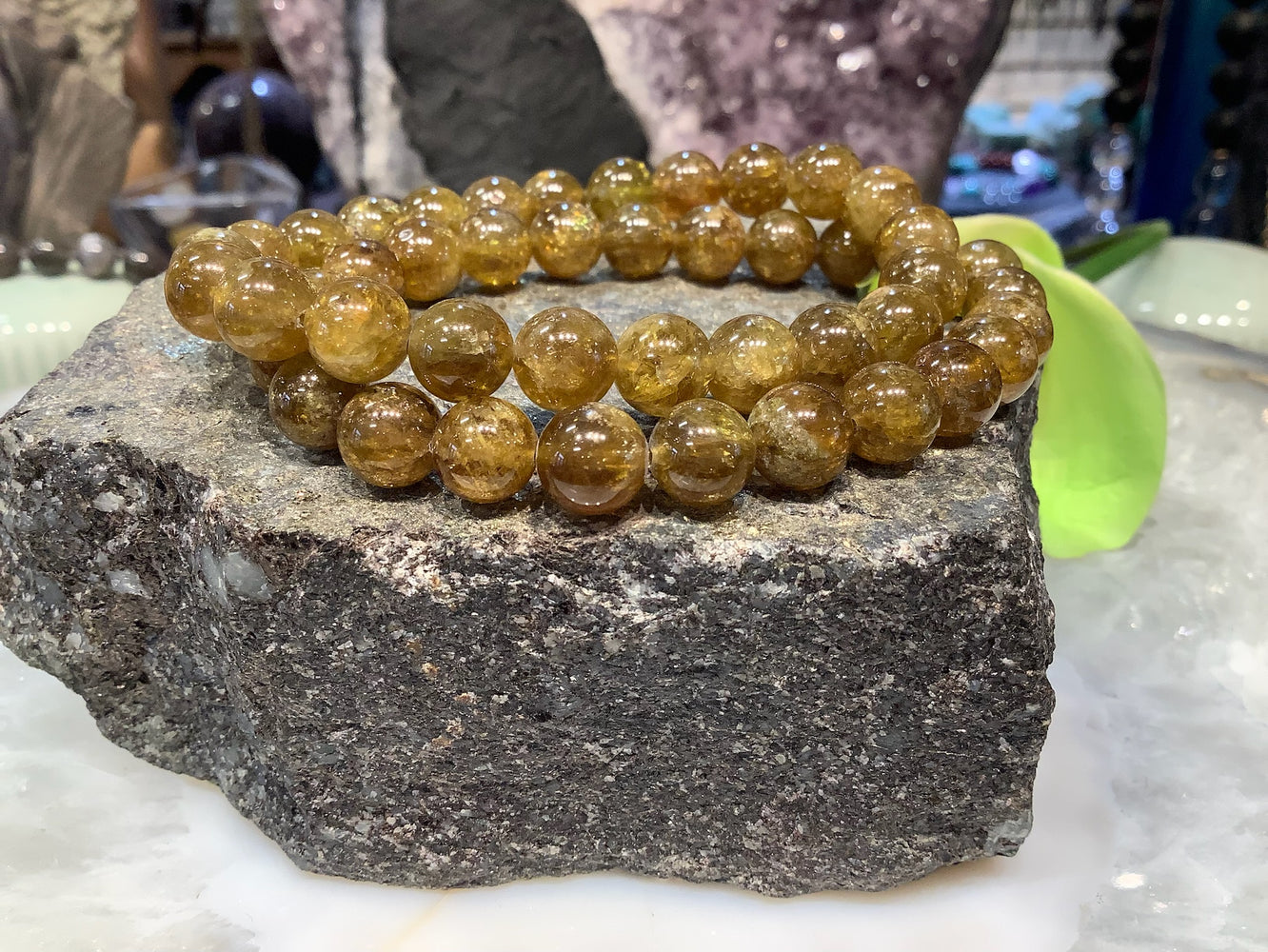 8.5mm Green Garnet Round Gemstone Bead Bracelet