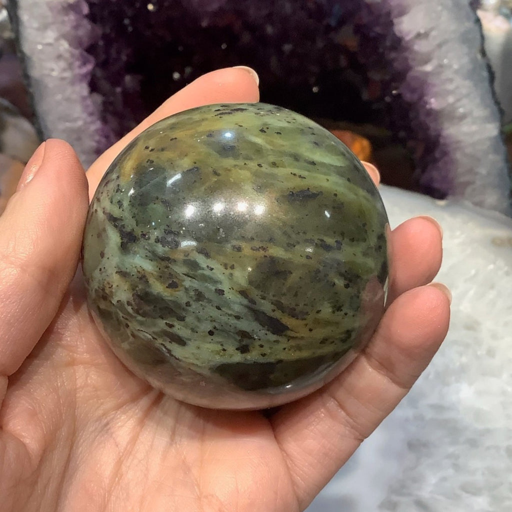 56mm Natural Green Jade Gemstone Sphere