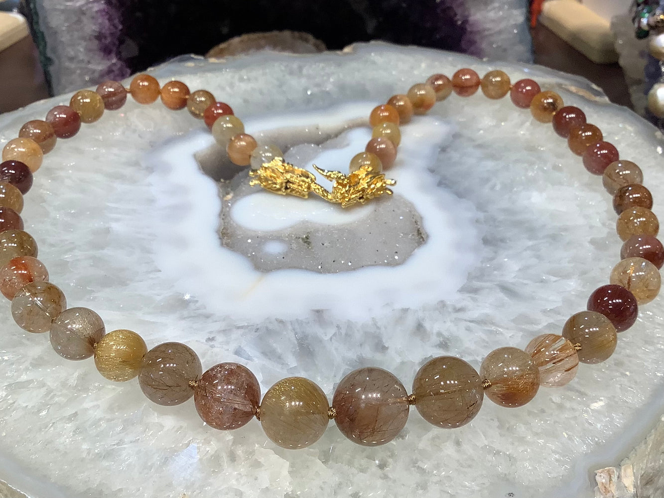 Stunning Golden rutile Quartz graduated gemstone necklace