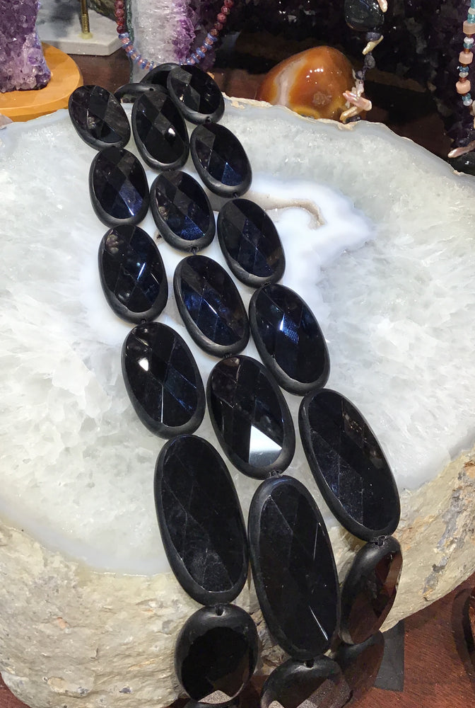 22x50mm Huge black Agate faceted oval gemstones