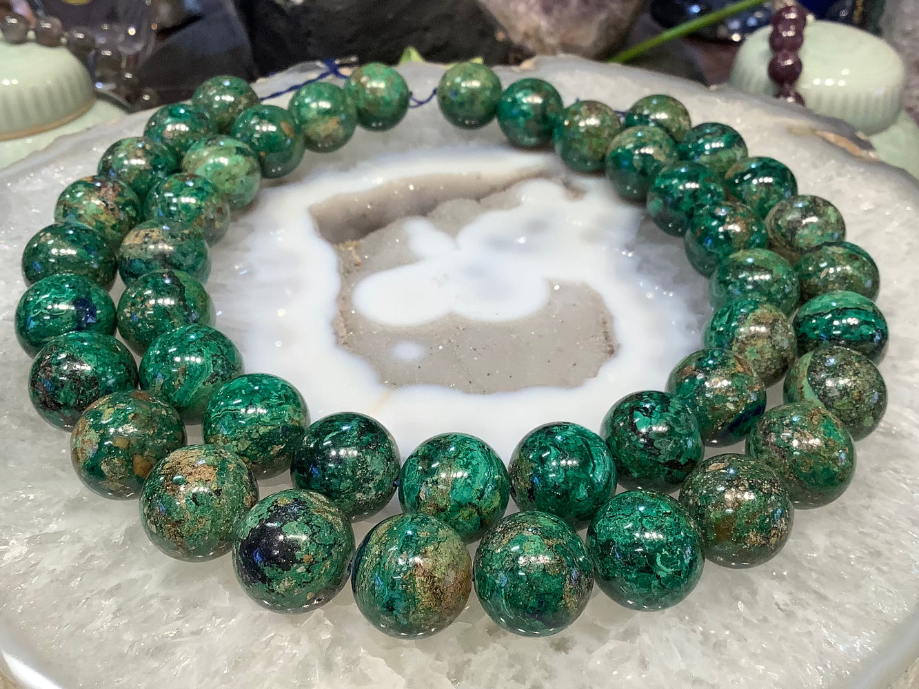 18mm Amazing  Green Azurite with Malachite Round Gemstone Beads