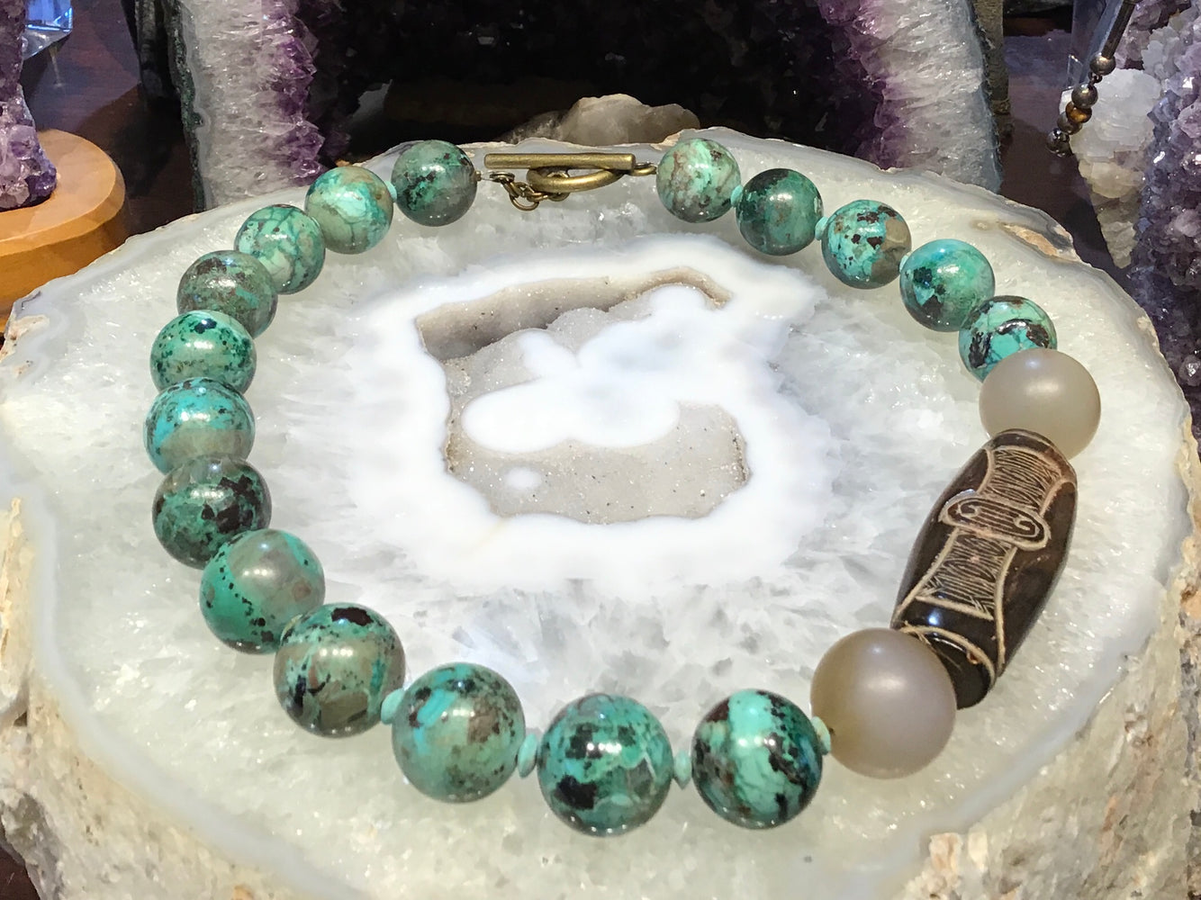 20mm Chrysocolla & Tibetan bead gemstone necklace Wow!!