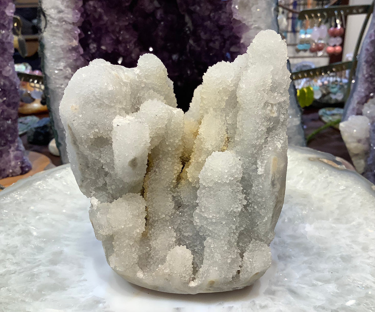 Blue chalcedony stalactite gemstone specimen