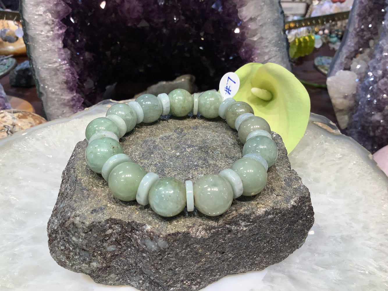 Green Jade Jadeite Bracelet - Natural Jade 14mm #7