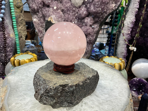 65mm Natural Madagascar Rose Quartz Round Gemstone Sphere Healing Sphere