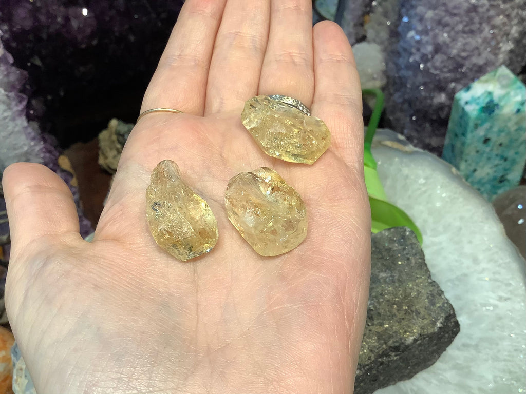 3 Beautiful citrine chisel cut 23-25mm gemstones