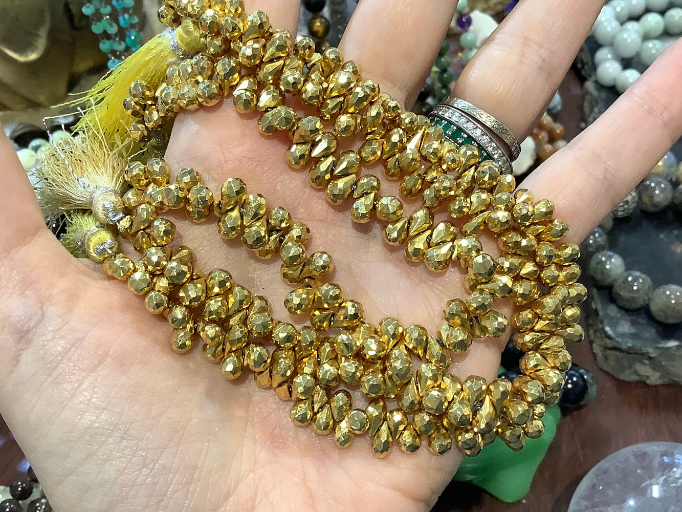 4x6mm Faceted Gold Pyrite Drop Briolette Gemstone Beads