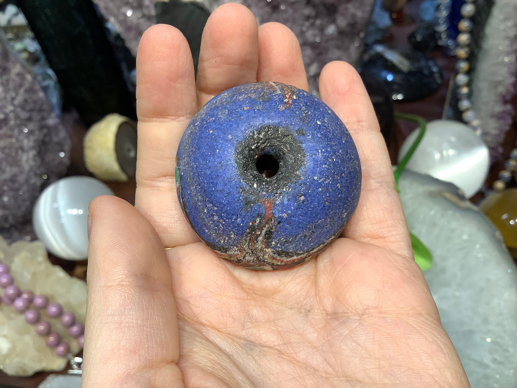Vintage Akoso Bodom huge blue glass bead 1 piece