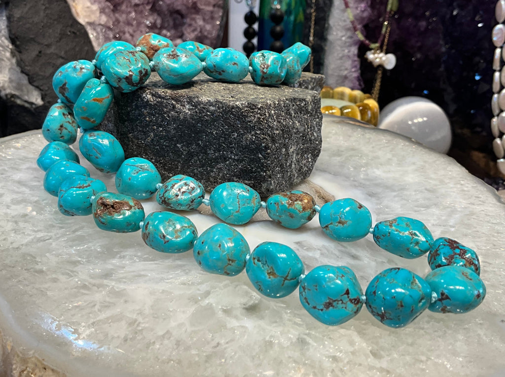 Beautiful Natural Turquoise Nugget Gemstone Knotted Necklace