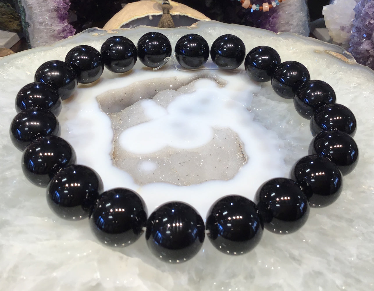 20mm Black Agate round gemstone beads