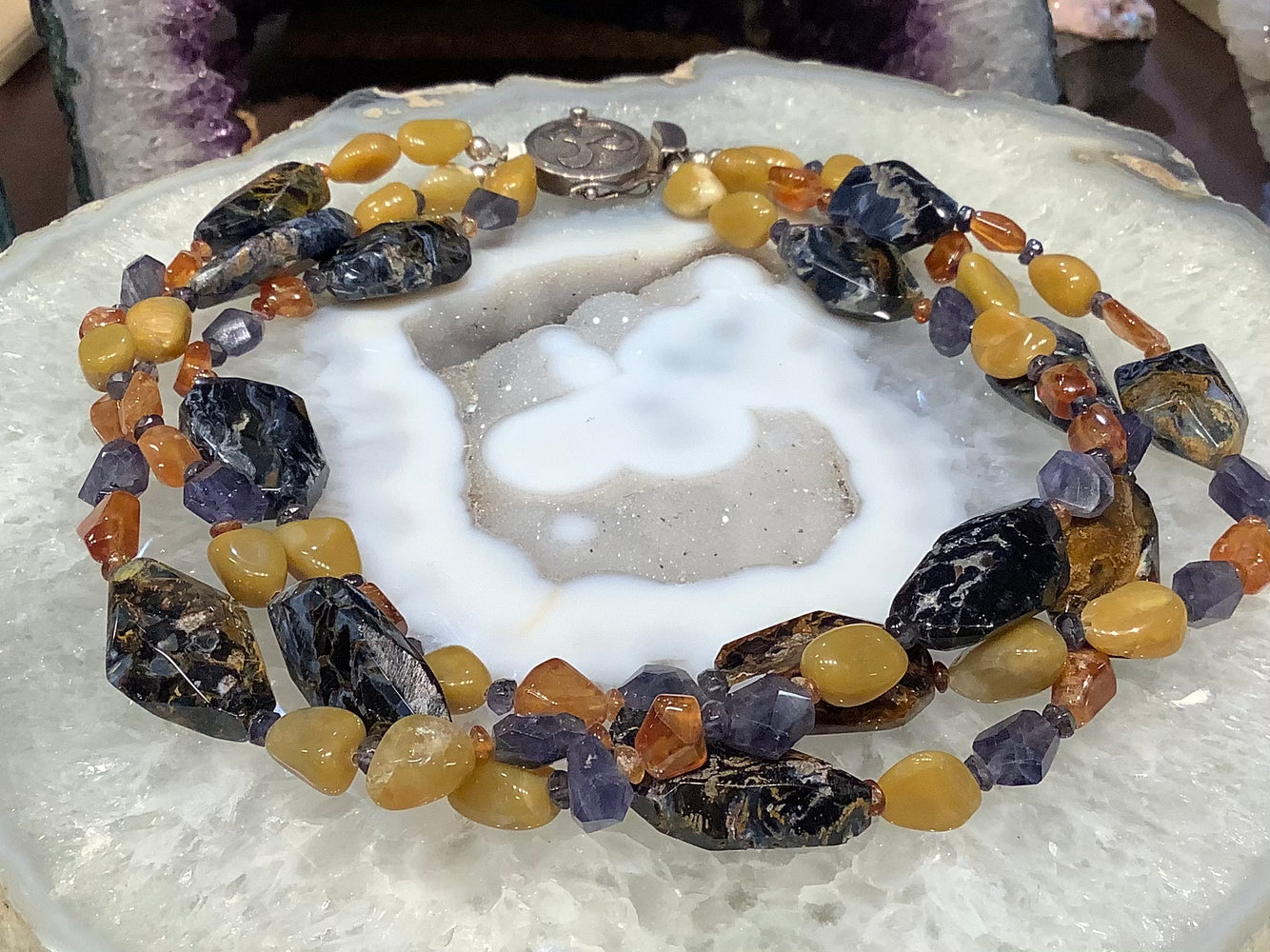 Gorgeous 3 strand Blue Pietersite & multi stone necklace