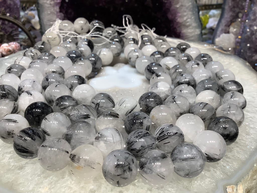15mm Natural Round Black Rutile Quartz Natural Quartz Gemstone Beads