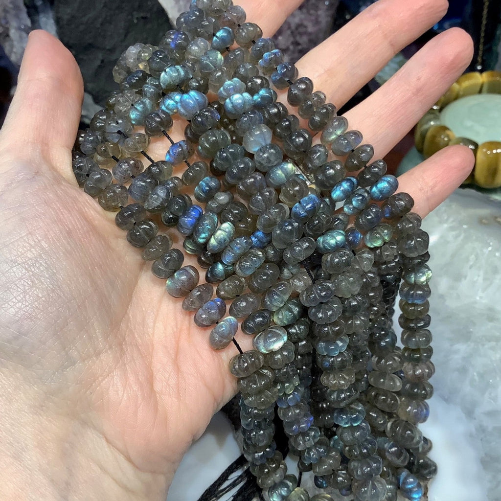Beautiful Natural Blue Flash Labradorite Carved Melon Gemstone Beads