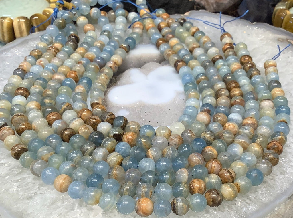 8mm Blue Lemurian Calcite Round Gemstone Beads #2