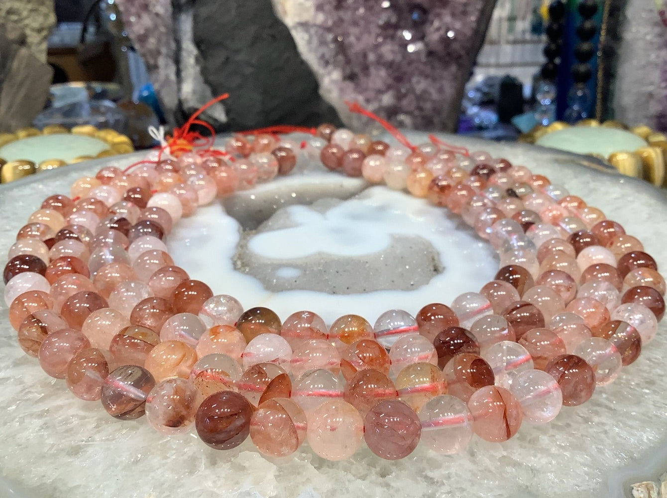10mm Red phantom hematoid Quartz gemstone beads