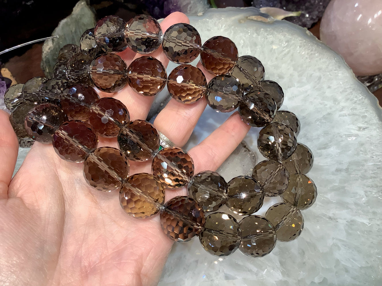 Smoky Quartz Faceted Round Gemstone Beads - 18mm