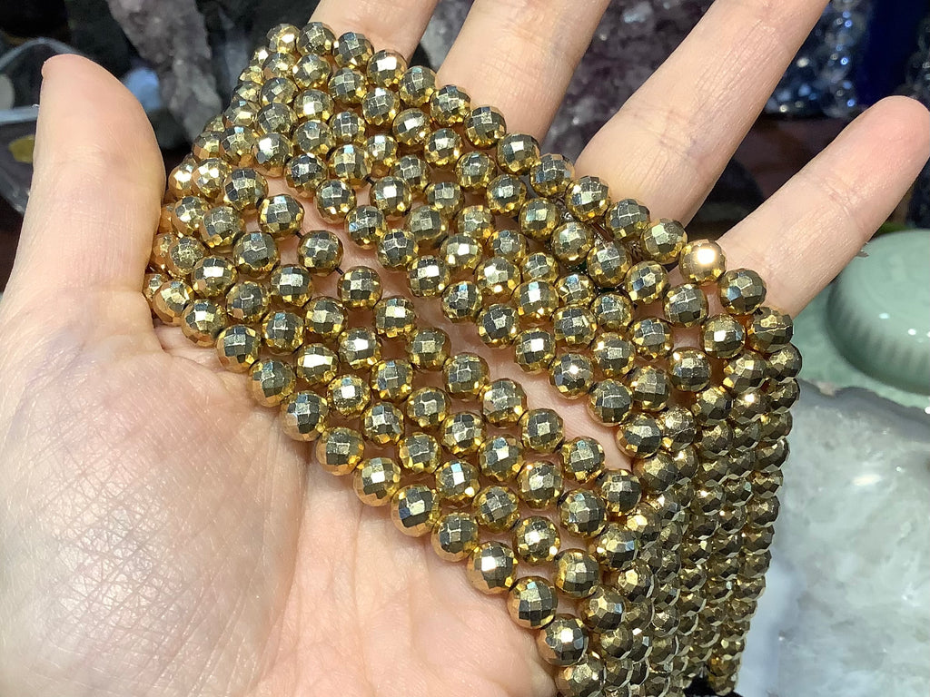 Gold pyrite faceted 6mm gemstone beads