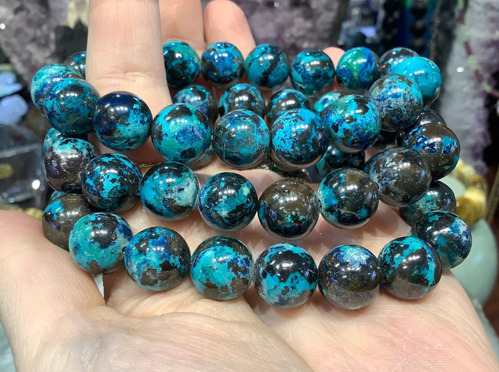 Chrysocolla with shattuckite 12mm gemstone bracelet
