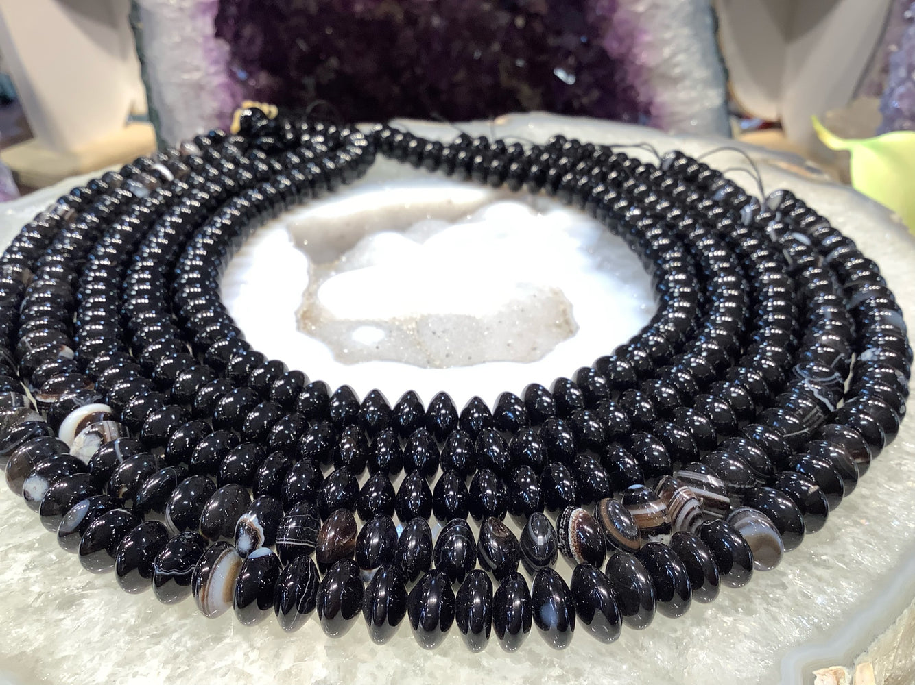 Natural Black Banded Agate Abacus Rondelle Gemstone Beads 8mm