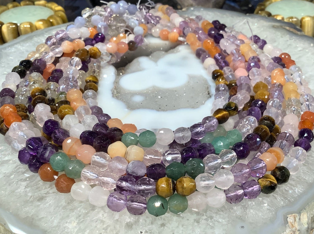 8mm Faceted Multi Gemstone Beads - Mixed Gemstones