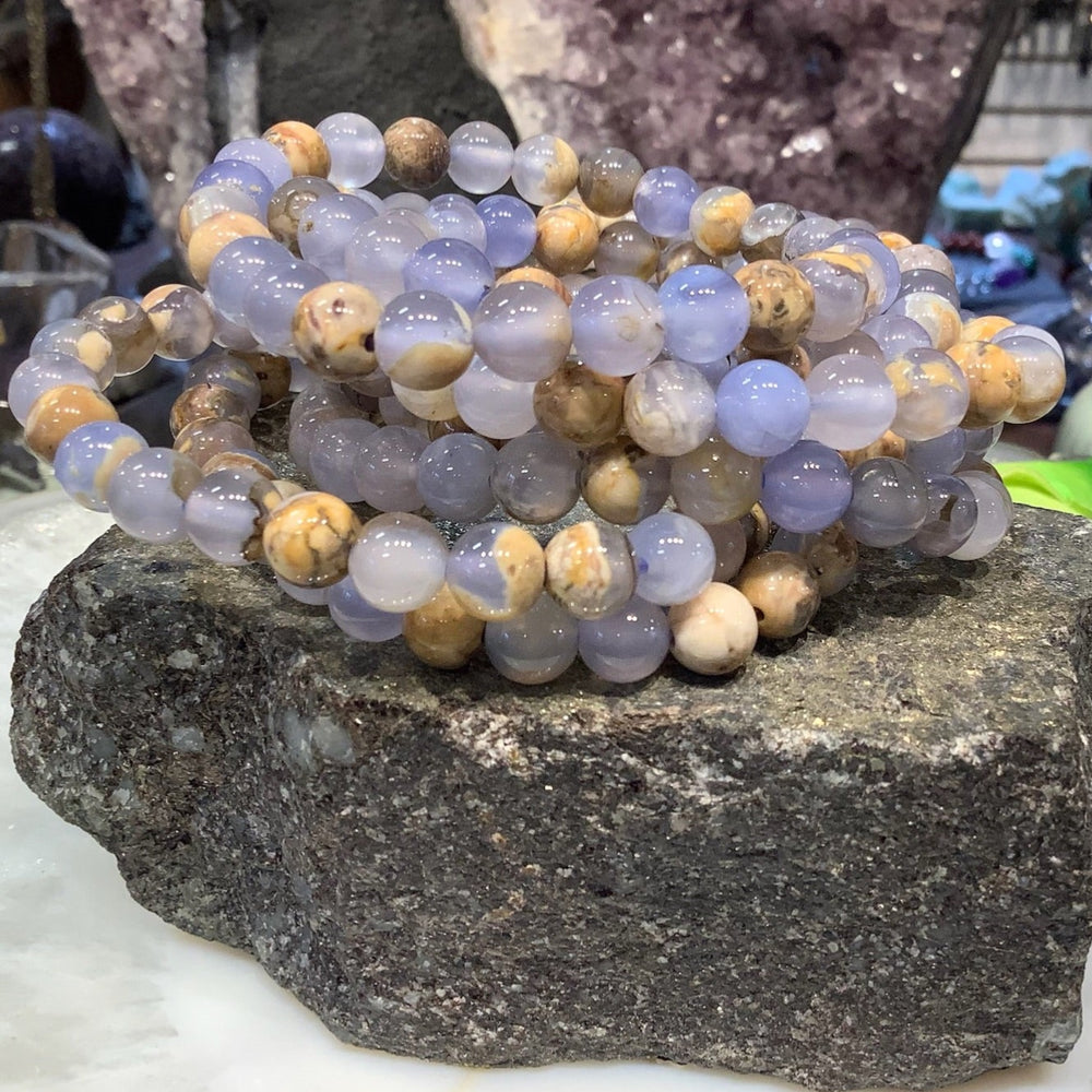 7mm Stunning Blue Chalcedony Gemstone Beads Bracelet with Matrix