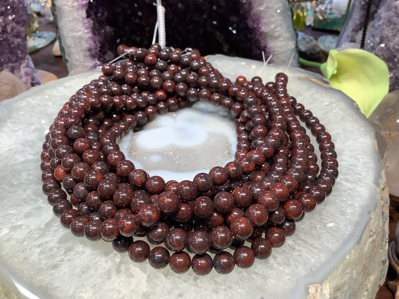 Natural 8mm Red Black Jasper Round Gemstone Beads
