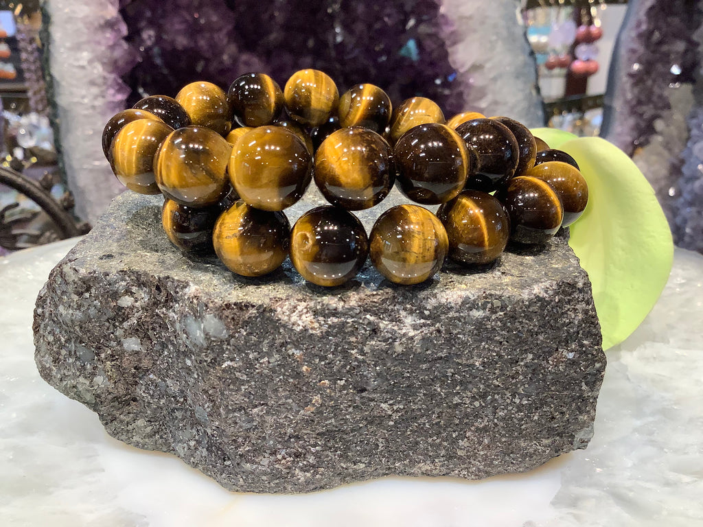 Tiger eye 12mm golden gemstone bracelet