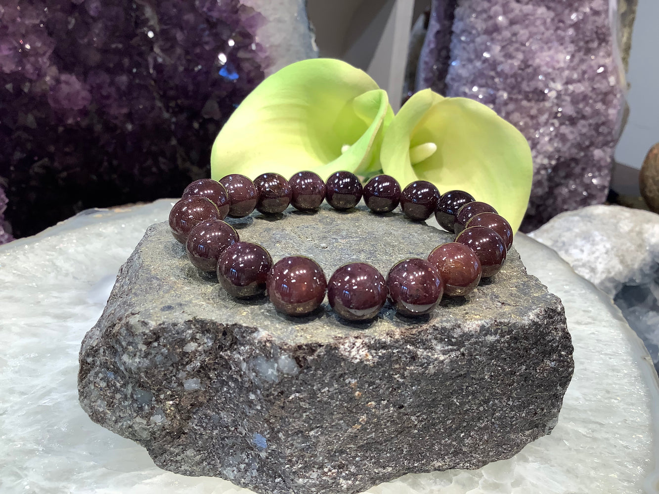 Star Garnet 11mm round gemstone bracelet Rare!!!