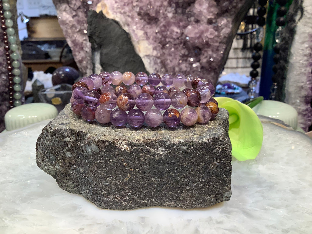 Amethyst with Auralite 8mm gemstone bracelet