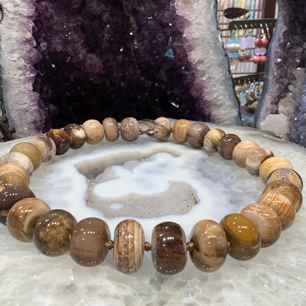 19mm Large Wood fossil smooth rondelle gemstone beads #3