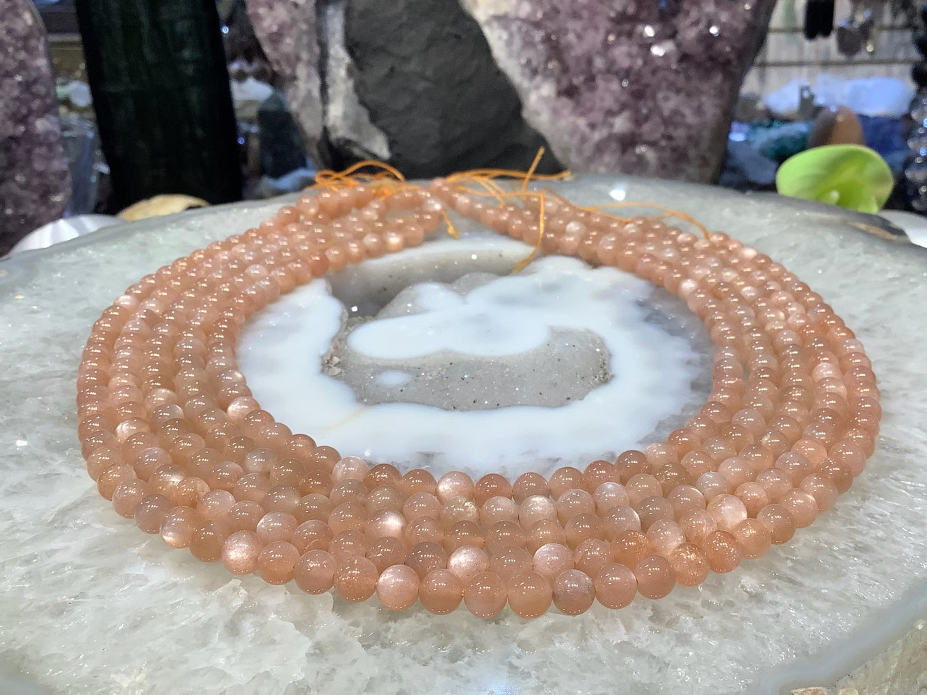 Natural Peach Moonstone Round Gemstone Beads - 6mm