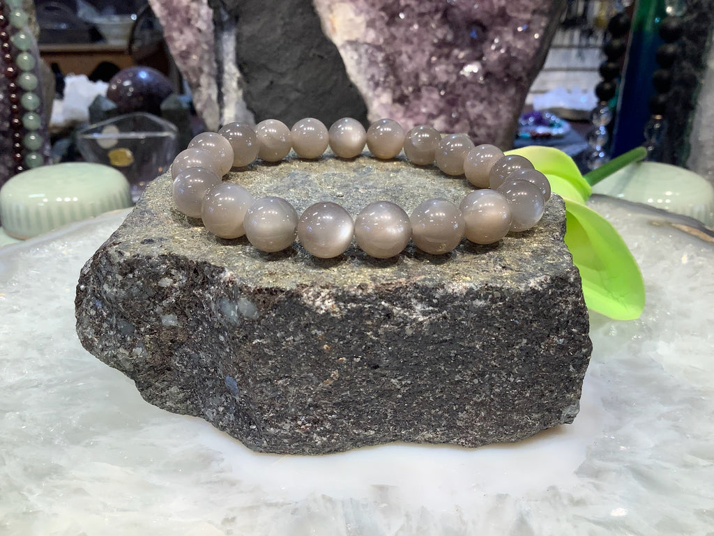 Stunning Chatoyant Taupe brown moonstone 8mm gemstone bracelet