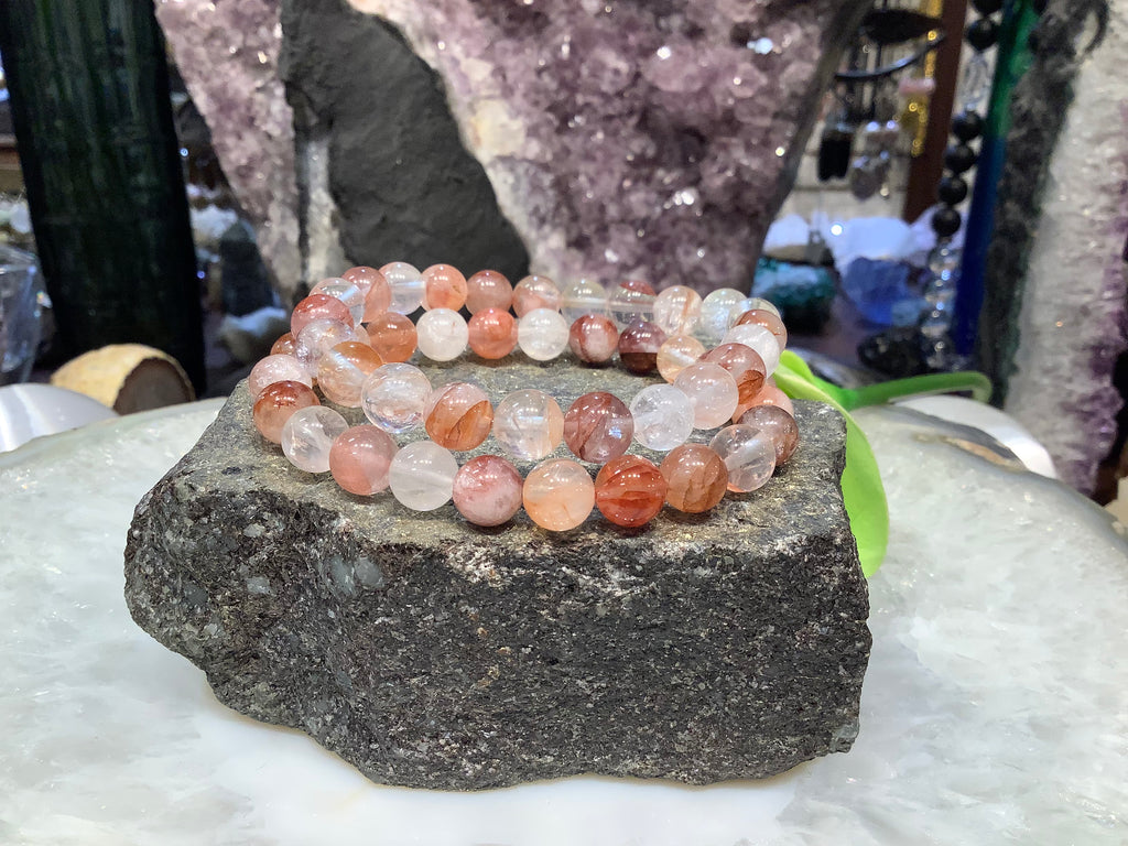 Red phantom hematoid Quartz 8mm gemstone bracelet