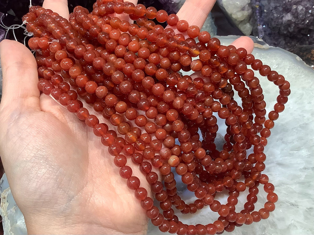 6mm Natural Orange Carnelian Round Gemstone Beads