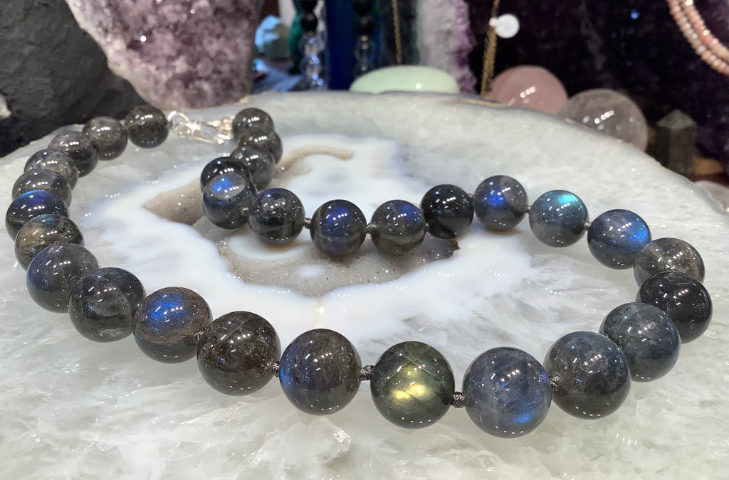 Labradorite 14mm deep blue flash gemstone necklace