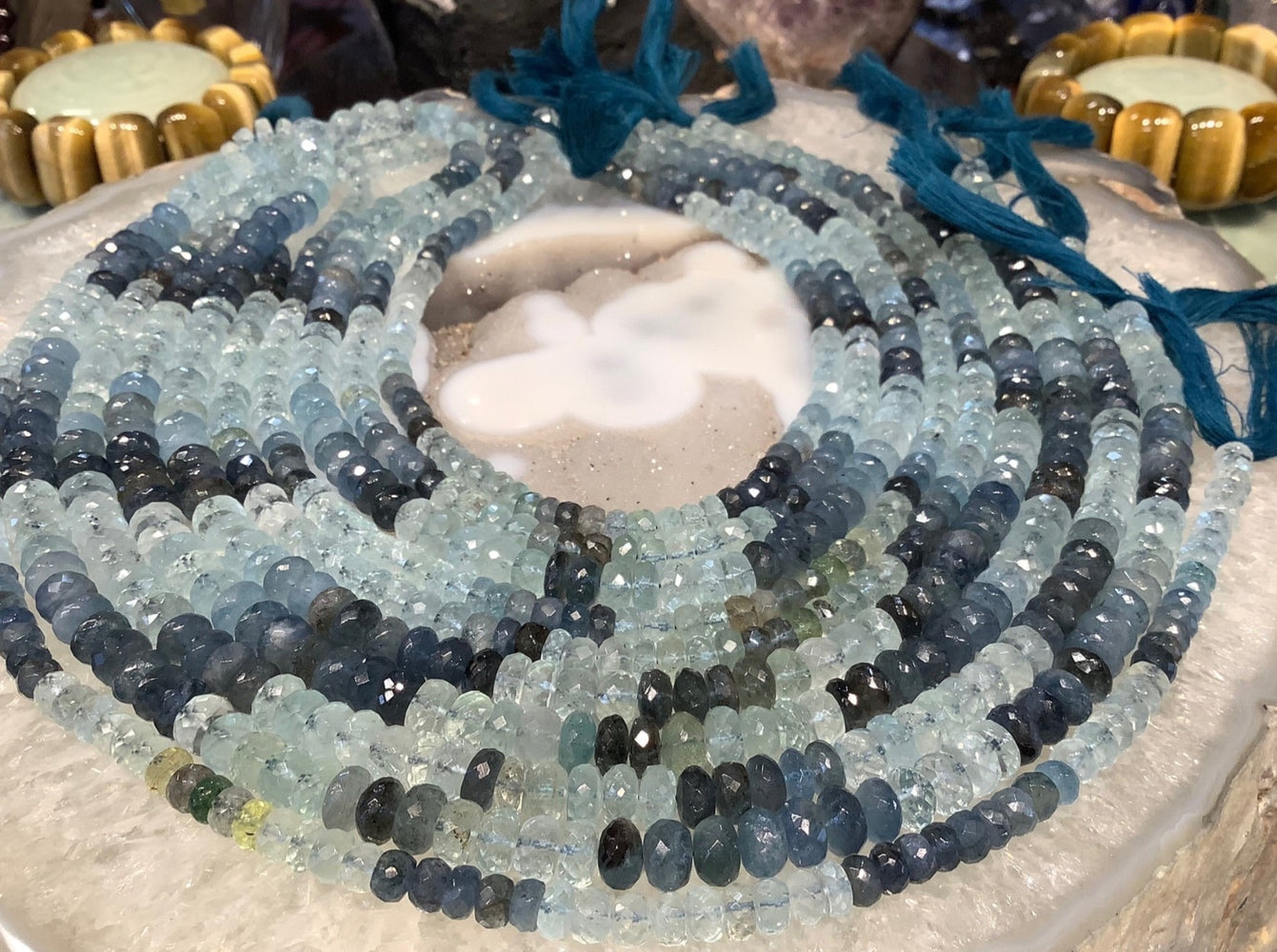 Stunning 7mm Shaded Moss Aquamarine Faceted Gemstone Beads
