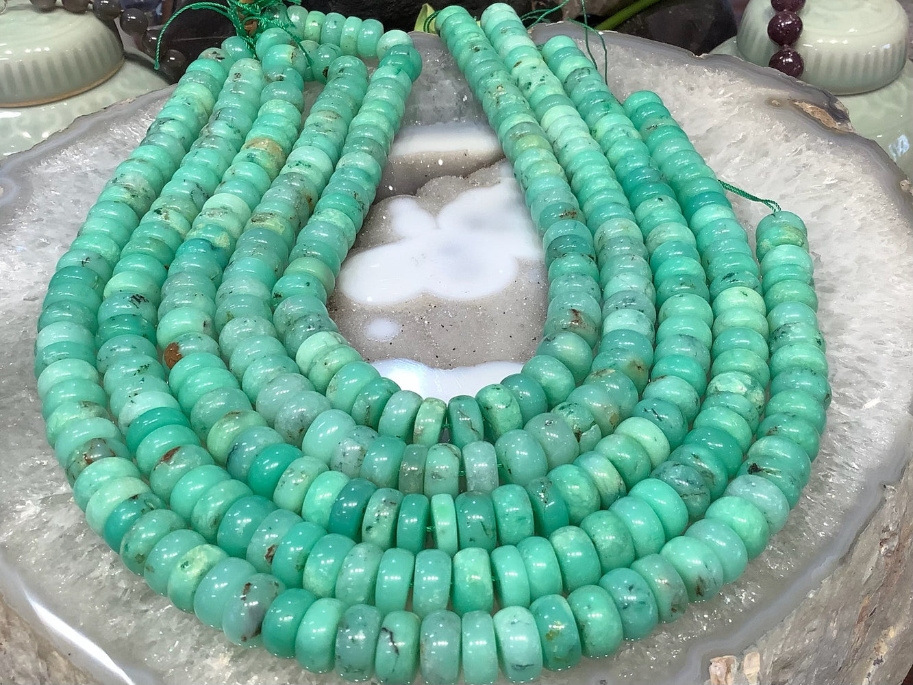 Large Natural Apple Green Chrysoprase Rondelle Gemstone Beads
