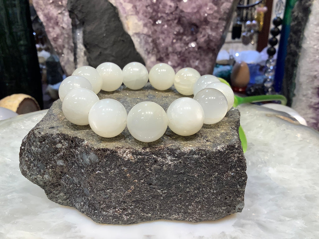 White moonstone 15mm gemstone bracelet